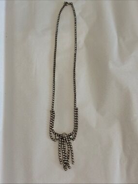 RHINESTONE necklace costume jewelry shiny 16” long dropping rhinestones fashion